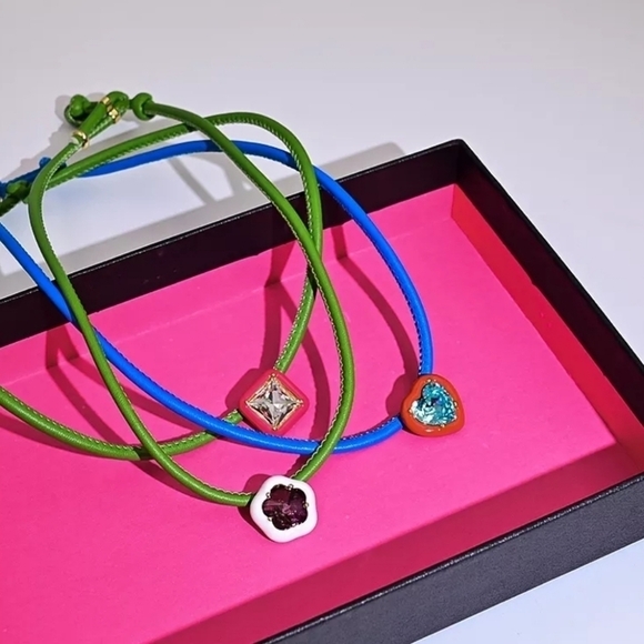 NEW Square Gem Geomatric Green Y2K Leather Necklace - Picture 11 of 12